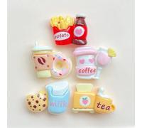 Stiesy Set di 100 ciondoli a forma di cibo, per artigianato, latte, tè, caffè, bevande, toast, ciambelle, patatine fritte, forme kawaii, cabochon con retro piatto, decorazioni per album di ritagli e