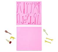 Stiesy Stampi in silicone a forma di strumento 2 pezzi sega e martello e chiave a tema costruzione Bakeware silicone fondente torta stampi per fai da te decorazione torte di compleanno bomboniere