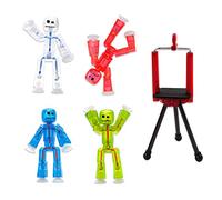 StikBot Zing - Set di 4 action figure snodabili trasparenti e treppiede per cellulare