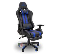 Stil Sedie - Sedia poltrona da gaming con poggiapiede professionale OMEGA braccioli 2D regolabile in altezza schienale reclinabile a 180° (blu)
