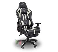 Stil Sedie - Sedia poltrona da gioco gaming con poggiapiede braccioli regolabili in altezza dx/sx schienale reclinabile a 180° on supporto lombare + poggiatesta modello Alfa° (Bianco)