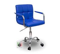 Stil Sedie -Sedia Studio Girevole con Braccioli Imbottita In Velluto Poltrona Pc Sedia a Rotelle da Ufficio Scrivania Ergonomica Altezza Regolabile Modello Cloe (Blu)