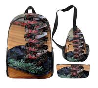 (Stile 9) Set di tre pezzi con zaino, cartella e astuccio portapenne RAW Tobacco