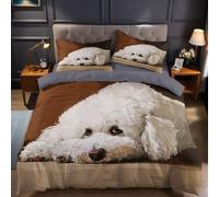 Stile Acquerello Copripiumino Singolo 150x200 cm Barboncino animale Set Biancheria da Letto in Cotone Poliestere Stampa 3D con Cerniera Confortevole