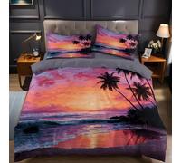 Stile Acquerello Copripiumino Una Piazza e Mezza 260x240 cm Paesaggio della spiaggia al tramonto Set Biancheria da Letto Confortevole Microfibra Cotone Traspirante con Cerniera e 2 Federe