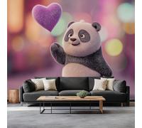 Stile Anime Panda Cuore Viola Carta da Parati In Tessuti non Tessuti 250 x 175 cm Murali, Viola Fotomurale Murale Soggiorno Camera da Letto Cameretta Dei Bambini Decorazione