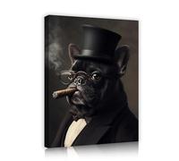 Stile antico Bulldog francese tela di canapa Wall Art ritratto animale pittura cappello a cilindro vintage immagini opere d'arte stampe per lounge home decor 50x70cm telaio interno