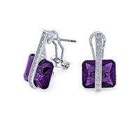 Stile Art Deco Pietra Preziosa Quadrato Cubo Zirconia AAA Rettangolo Simulazione Ametista Viola Taglio Smeraldo CZ Orecchini A Goccia Per Donne Argento Placcato Omega Indietro Febbraio Birthstone