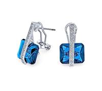 Stile Art Deco Pietra Preziosa Quadrato Cubo Zirconia AAA Rettangolo Simulazione Topazio Blu Londra Taglio Smeraldo CZ Orecchini A Goccia Per Donne Argento Placcato Omega Indietro Dicembre Birthstone
