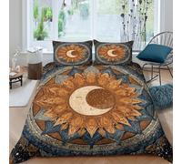 Stile bohémien Celestial Mandala with Sole And Moon Elements Copripiumino E Federa, Set Di Biancheria Da Letto Per Sacco Copri Piumone Microfibra Stampa 3D Per Adulti, Adolescenti King(220x240cm)
