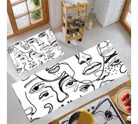 Stile Bohémien Set di 2 tappeti da cucina antiscivolo e assorbenti, tappetini con Disegno Del Viso A Linea Singola, per ingresso, cucina e ufficio, decorazione casa, 50x80cm+50x150cm, Bianco