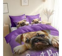 Stile Cartone Animato Rendering 3D Di Un Cane Set di Biancheria da Letto di, 150 x 220 cm, Viola traspirante, morbida microfibra Copripiumino, Anallergico, con federe per adulti, ragazzi e ragazze