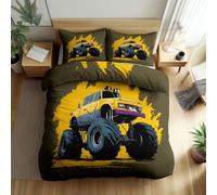 Stile Cartone Animato Set Copripiumino 3 Pezzi Camion Astratto 220 x 240 cm, Biancheria da Letto Reversibile in Morbida Microfibra con 2 Federe 50 x 80 cm, Facile da Pulire con Chiusura a Cerniera