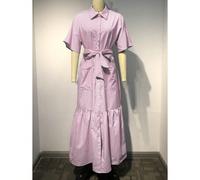 Stile casual estivo da donna, elegante, vestito lungo con cintura e colletto a righe, adatto come outfit per laurea. L,M,S,XLA strisce,stampa dappertuttoTessuto