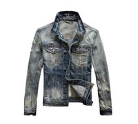 Stile Chic Vestiti Retro Cargo Strappato Elegante Giacca E Tempo Libero Degli Uomini Di Cotone Spessa Denim, Blu, L