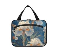 Stile cinese Bianco Iris Farfalle Appeso Appeso Viaggio Toiletry con gancio, Designer Compact Rasatura Kit Bag per Uomo per Donna Toilet kit de para Mujer L