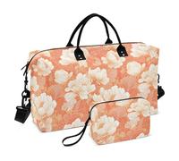 Stile cinese Floreale Pesca Oro Decorativo Viaggio Duffel Borse Grande Borsa da Palestra con Borsa da toilette per Sport Multifunzionale Bolsa de lona para