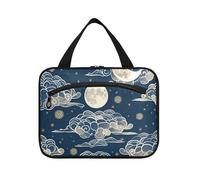 Stile cinese Luna Blu Scuro appeso cosmetico borsa da viaggio con gancio, designer essenziale tote bag per adulti palestra kit de para mujer L, Stile cinese Luna blu scuro, Large
