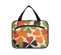 Stile Clover Design Verde Arancione Appendere Toiletry Bag per le donne con gancio, Designer Compact Medicine Borse per le Donne Must Haves Backpacking bolso de viaje para Mujer, Stile Trifoglio