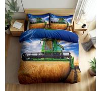 Stile Country Campi Di Grano Trattore Set Copripiumino 3 Pezzi 150 x 200 cm, Blu Stampa Copripiuminoe Set Di Biancheria Da Letto Con Cerniera E Federe, Per Bambini Copripiumino