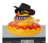 Stile CowBoy in Gomma Decorativa Automatico - Giallo con Cappello da Sole Catena Sole, Decorazione Auto Divertente | Duck Cowboy come Accessorio per