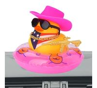 Stile CowBoy in Gomma Decorativa Automatico - Giallo con Cappello da Sole Catena Sole, Decorazione Auto Divertente | Duck Cowboy come Accessorio per