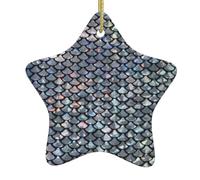 Stile d'argento degli ornamenti dell'albero di Natale di stampa della scala del pesce, stella di ceramica con la corda per la decorazione, ornamento ceramico della stella di