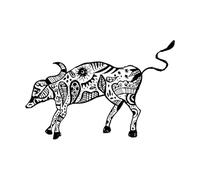Stile di carta ritagliata dello zodiaco cinese a forma di Toro Adesivi murali in vinile 36x54.3cm Vetrine Nero