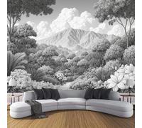 Stile Di Disegno Lineare Carta Da Parati - Giungla Fitta Scena Di Montagna Adesivo Tessuto Di Seta Murale,Per Camera Da Letto Soggiorno Sala Da Pranzo 150L × 105A cm,Grigio