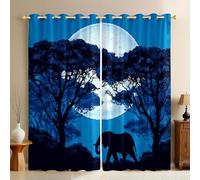 Stile Di Pittura A Diamante Tende Oscuranti Elefante sotto l'albero della luna Stampa Digitale in Poliestere Set 2 Pannelli 117L x 229A cm per Camera da Letto, Soggiorno e Cucina