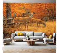 Stile di Pittura A Olio Carta da Parati Panoramica Cervo dalla coda bianca in autunno Foto Wallpaper Poster Gigante Design 300 x 210 cm Murale Decor della Parete Camera da Letto Carta da Parati Muro