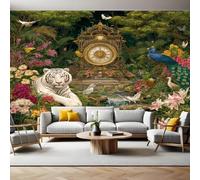 Stile Di Pittura A Olio Carta da Parati Tigre pavone dello zoo Fotomurali Effetto 3D Poster 450 x 315 cm Murale Poster Moderna Decor per Camera da letto Camera dei Bambini Soggiorno
