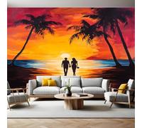 Stile di Pittura Carta da Parati Fotografica Coppia di palme blu scuro Poster Giganti da Parete 400 x 280 cm Soggiorno Divano TV Hotel a Tema Corridoio di Lusso Sfondo Dipinto Murale