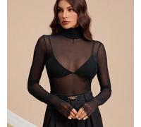 Stile di Stoccolma, Autunno Donna, Nuova Serie Primavera 2025 Donna, Top Maglia con Collo Alto e Colletto di Pile, Nero per Autunno/Inverno, Top da Donna per Capodanno, Top Nero a Maniche Lunghe in Re