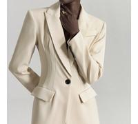 Stile di Stoccolma, Blazer lungo extra da donna, Blazer casual minimalista con vita stretta, Design di bavero unico, Nero, Adatto per Autunno/Inverno, Abbigliamento casual da ufficio L,M,S,XL,XS,XXL,X