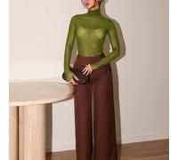 Stile di Stoccolma, moda autunnale da donna, top con collo alto a lupetto, elegante top basic da donna a maniche lunghe in in rete, casual business per l'autunno/inverno L,M,S,XSColore unicoTessuto in