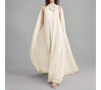 Stile di Stoccolma, Outfit da insegnante per donne, Indossare per donna in autunno, Ruffle arricciatura in chiffon bianco 3D con decorazione floreale, Massima aderenza, Gown da sera per feste, Maxi Dr