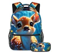 Stile e funzionalità senza sforzo, zaino con astuccio, set di borse per la scuola premium per ragazzi ragazze adolescenti, adorabile cervo nuota sott'acqua, Multicolore#04, B：29.4x20x40cm\