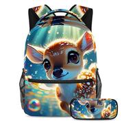 Stile e funzionalità senza sforzo, zaino con astuccio, set di borse per la scuola premium per ragazzi ragazze adolescenti, adorabile cervo nuota sott'acqua, Multicolore#06, B：29.4x20x40cm\