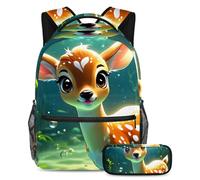 Stile e funzionalità senza sforzo, zaino con astuccio, set di borse per la scuola premium per ragazzi ragazze adolescenti, adorabile cervo nuota sott'acqua, Multicolore#05, B：29.4x20x40cm\
