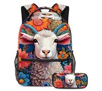Stile e funzionalità senza sforzo, zaino con astuccio, set di borse scolastiche premium per ragazzi ragazze adolescenti, disegno a colori pecore, Multicolore#01, B:29.4x20x40cm P:19x7.5x3.8cm, Zaini