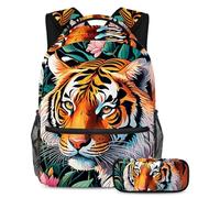 Stile e funzionalità senza sforzo, zaino con astuccio, set di borse scolastiche premium per ragazzi ragazze adolescenti, disegno a colori pecore, Multicolore#03, B:29.4x20x40cm P:19x7.5x3.8cm, Zaini