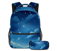 Stile e funzionalità senza sforzo, zaino con astuccio, set di zaini per la scuola premium per ragazzi ragazze adolescenti, cielo stellato blu, Multicolore, B:29.4x20x40cm P:19x7.5x3.8cm, Zaini