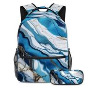 Stile e funzionalità senza sforzo, zaino con astuccio, set di zaini per la scuola premium per ragazzi ragazze adolescenti, texture marmo blu, Multicolore, B：29.4x20x40cm P：19x7.5x3.8cm, Zaini Daypack