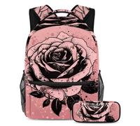 Stile e funzionalità senza sforzo, zaino con astuccio, set di zaini per la scuola premium per ragazzi ragazze adolescenti, rosa e rosa nera, Multicolore#02, B:29.4x20x40cm P:19x7.5x3.8cm, Zaini