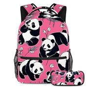 Stile e funzionalità senza sforzo, zaino con astuccio, set di zaini per la scuola premium per ragazzi ragazze adolescenti, simpatico panda su rosa, Multicolore, B:29.4x20x40cm P:19x7.5x3.8cm, Zaini