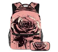 Stile e funzionalità senza sforzo, zaino con astuccio, set di zaini per la scuola premium per ragazzi ragazze adolescenti, rosa e rosa nera, Multicolore#05, B：29.4x20x40cm P：19x7.5x3.8cm, Zaini