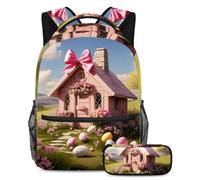 Stile e funzionalità senza sforzo, zaino con astuccio, set di zaini per la scuola premium per ragazzi ragazze adolescenti, casa croce pasquale rosa, Multicolore, B：29.4x20x40cm P：19x7.5x3.8cm, Zaini
