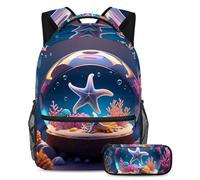 Stile e funzionalità senza sforzo, zaino con astuccio, set di zaini per la scuola premium per ragazzi ragazze adolescenti, stella marina sfera di cristallo, Multicolore#06, B：29.4x20x40cm\