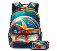 Stile e funzionalità senza sforzo, zaino con astuccio, set di zaini per la scuola premium per ragazzi ragazze adolescenti, stella marina sfera di cristallo, Multicolore#05, B:29.4x20x40cm\